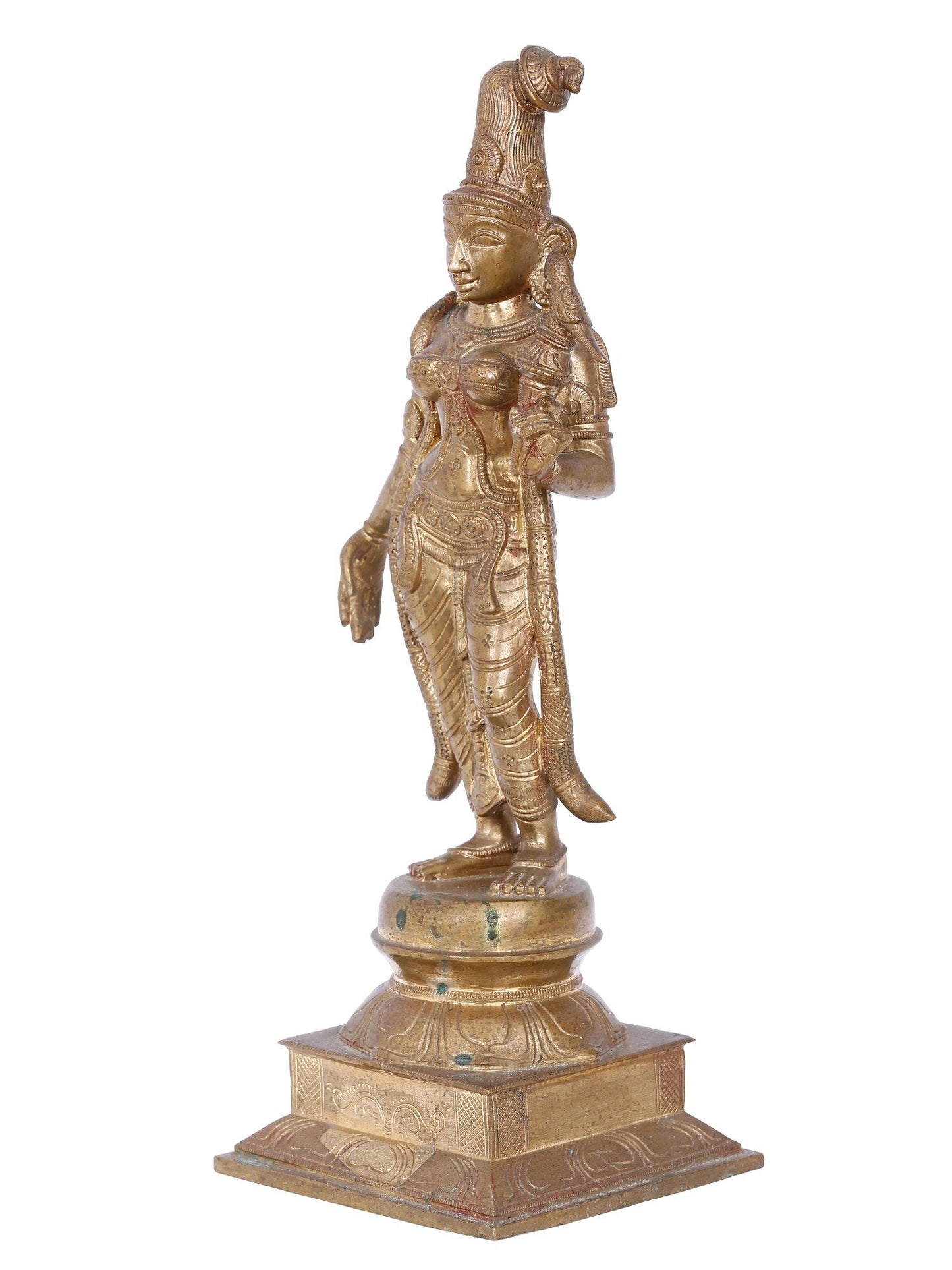 15'' Standing Goddess Andal On Lotus Base | Panchaloha Bronze Statue From Swamimalai