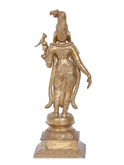 15'' Standing Goddess Andal On Lotus Base | Panchaloha Bronze Statue From Swamimalai