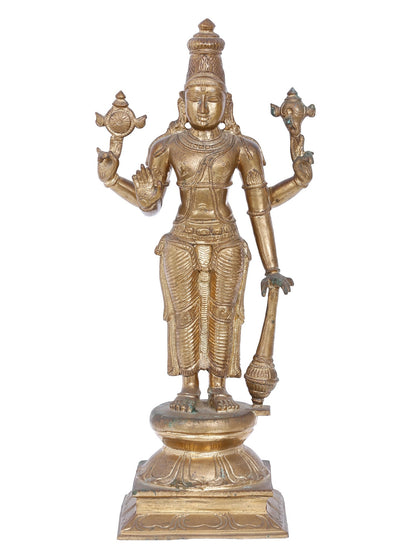 16'' Standing Lord Vishnu With Mace Bronze Sculpture | Panchaloha Bronze Statue From Swamimalai