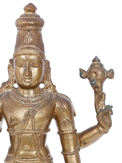 16'' Standing Lord Vishnu With Mace Bronze Sculpture | Panchaloha Bronze Statue From Swamimalai