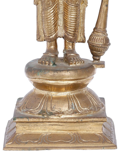 16'' Standing Lord Vishnu With Mace Bronze Sculpture | Panchaloha Bronze Statue From Swamimalai