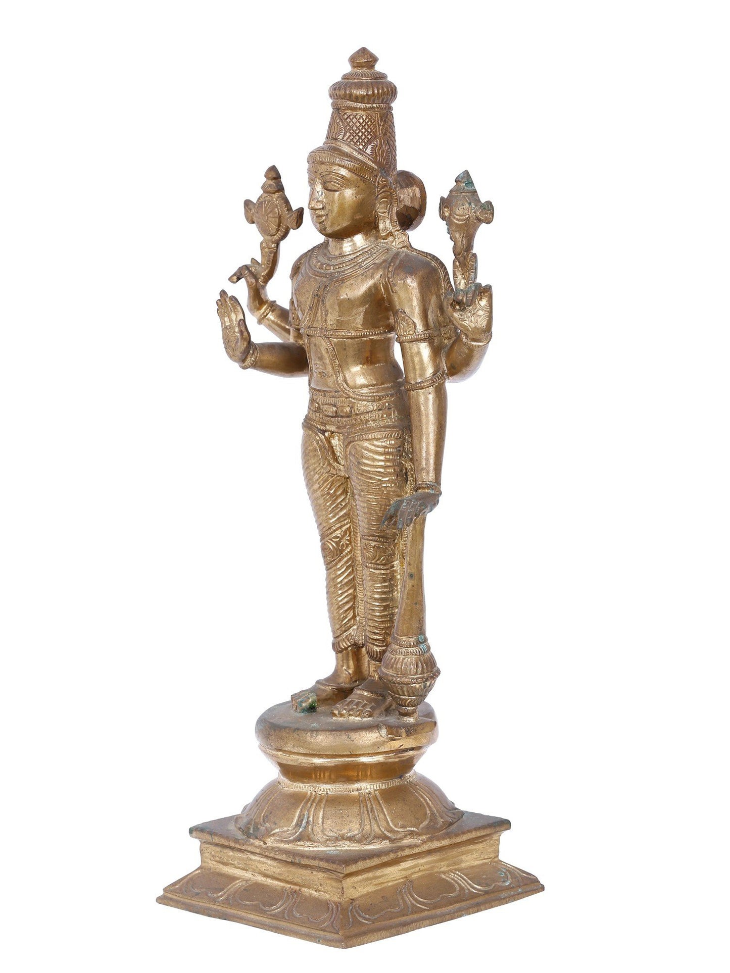 16'' Standing Lord Vishnu With Mace Bronze Sculpture | Panchaloha Bronze Statue From Swamimalai