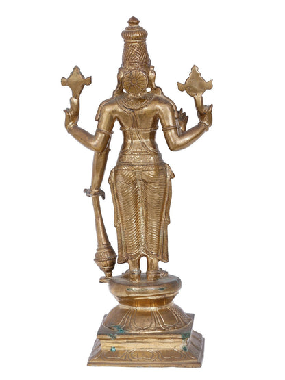 16'' Standing Lord Vishnu With Mace Bronze Sculpture | Panchaloha Bronze Statue From Swamimalai