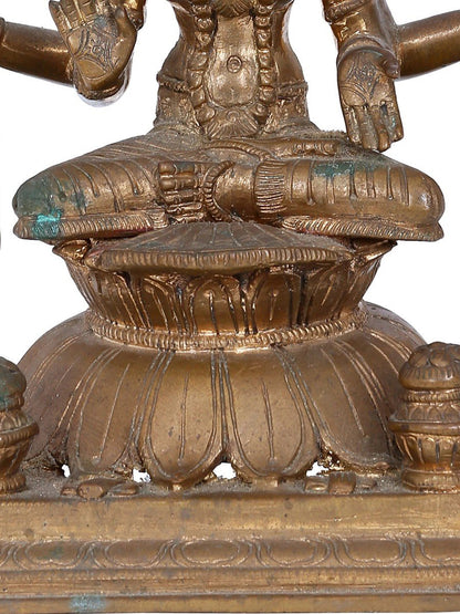 10.5'' Seated Goddess Lakshmi On Kirtimukha Throne | Panchaloha Bronze Statue From Swamimalai