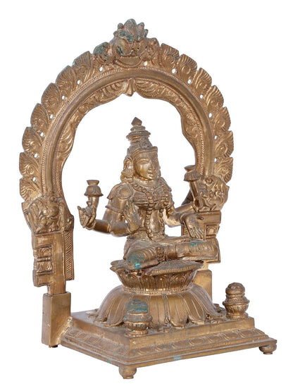 10.5'' Seated Goddess Lakshmi On Kirtimukha Throne | Panchaloha Bronze Statue From Swamimalai