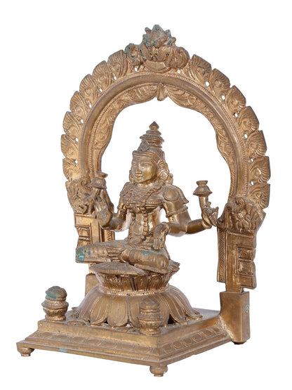 10.5'' Seated Goddess Lakshmi On Kirtimukha Throne | Panchaloha Bronze Statue From Swamimalai