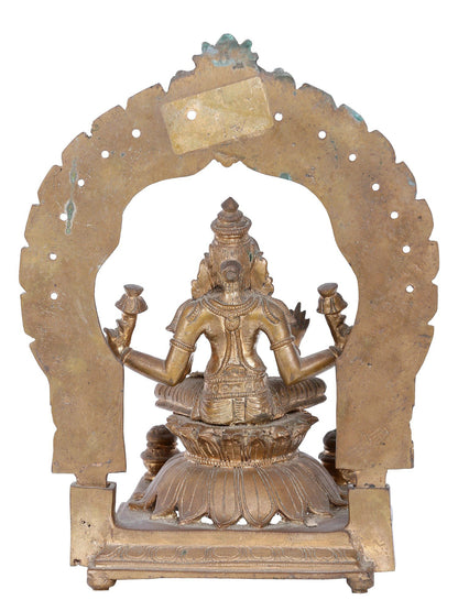 10.5'' Seated Goddess Lakshmi On Kirtimukha Throne | Panchaloha Bronze Statue From Swamimalai