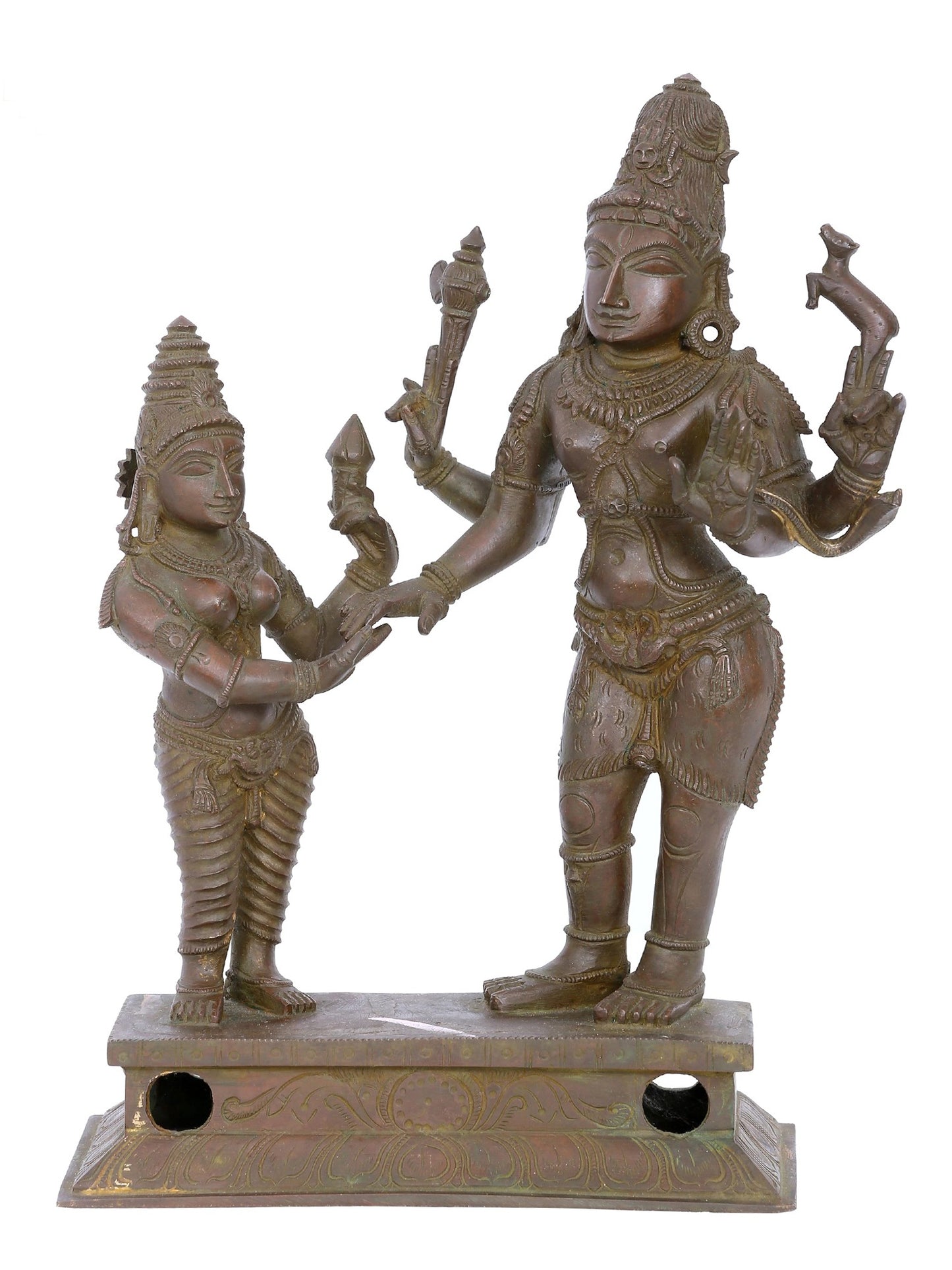 12'' Standing Lord Shiva With Goddess Parvati | Panchaloha Bronze Statue From Swamimalai