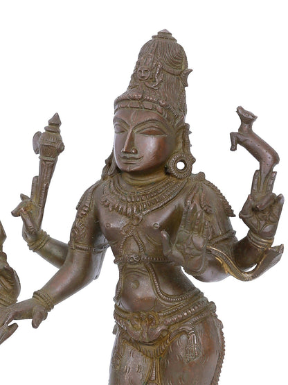 12'' Standing Lord Shiva With Goddess Parvati | Panchaloha Bronze Statue From Swamimalai