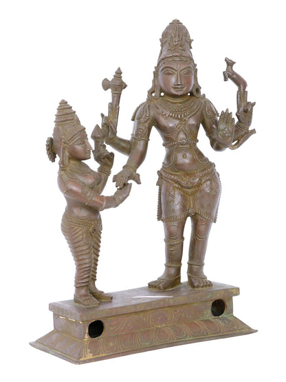 12'' Standing Lord Shiva With Goddess Parvati | Panchaloha Bronze Statue From Swamimalai