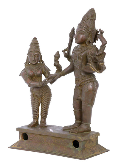 12'' Standing Lord Shiva With Goddess Parvati | Panchaloha Bronze Statue From Swamimalai