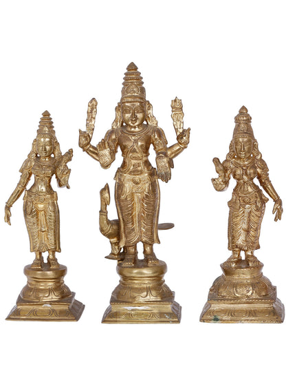 12" Lord Kartikeya (Murugan) With Devasena And Valli | Panchaloha Bronze Statue From Swamimalai