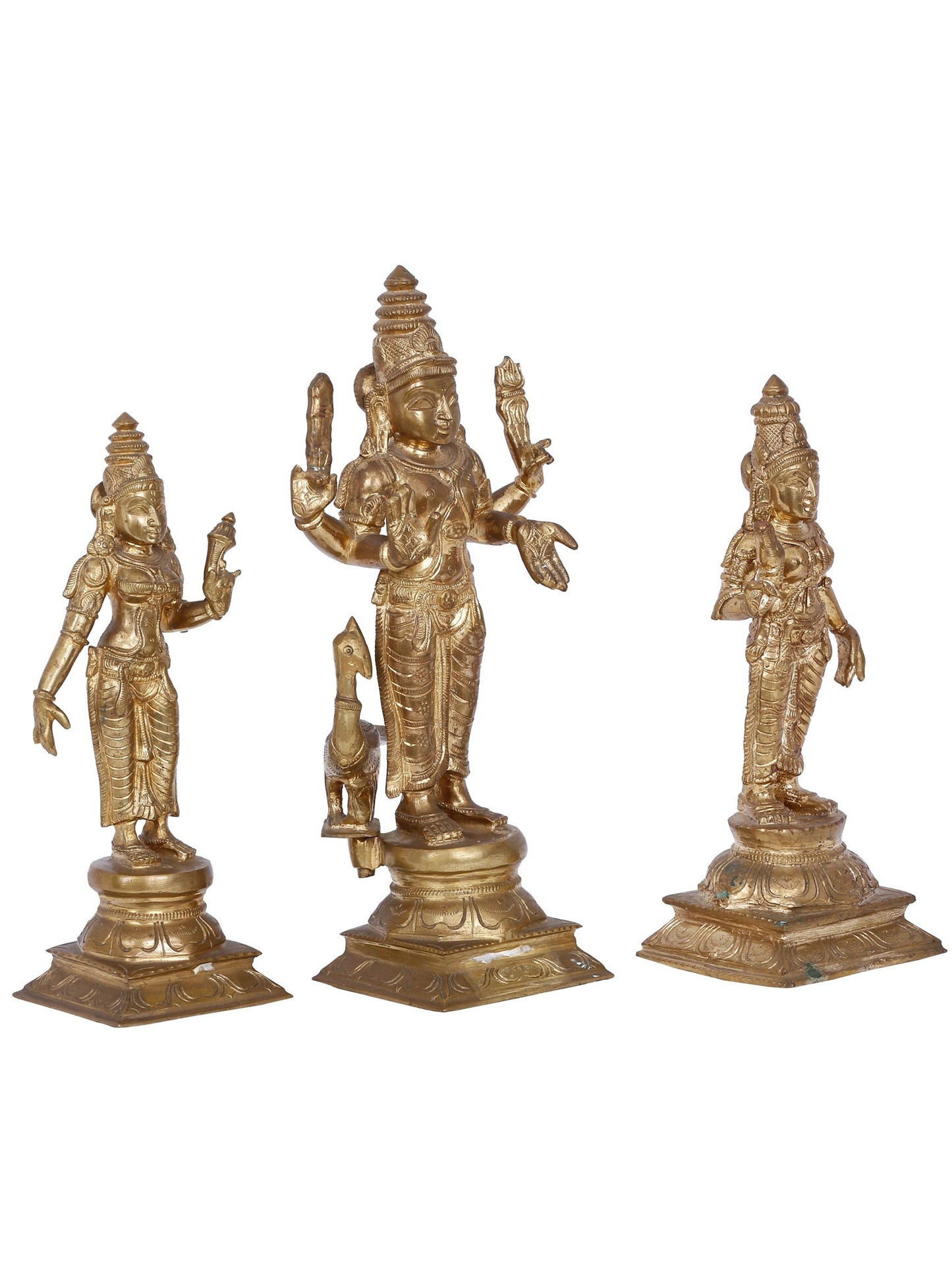 12" Lord Kartikeya (Murugan) With Devasena And Valli | Panchaloha Bronze Statue From Swamimalai