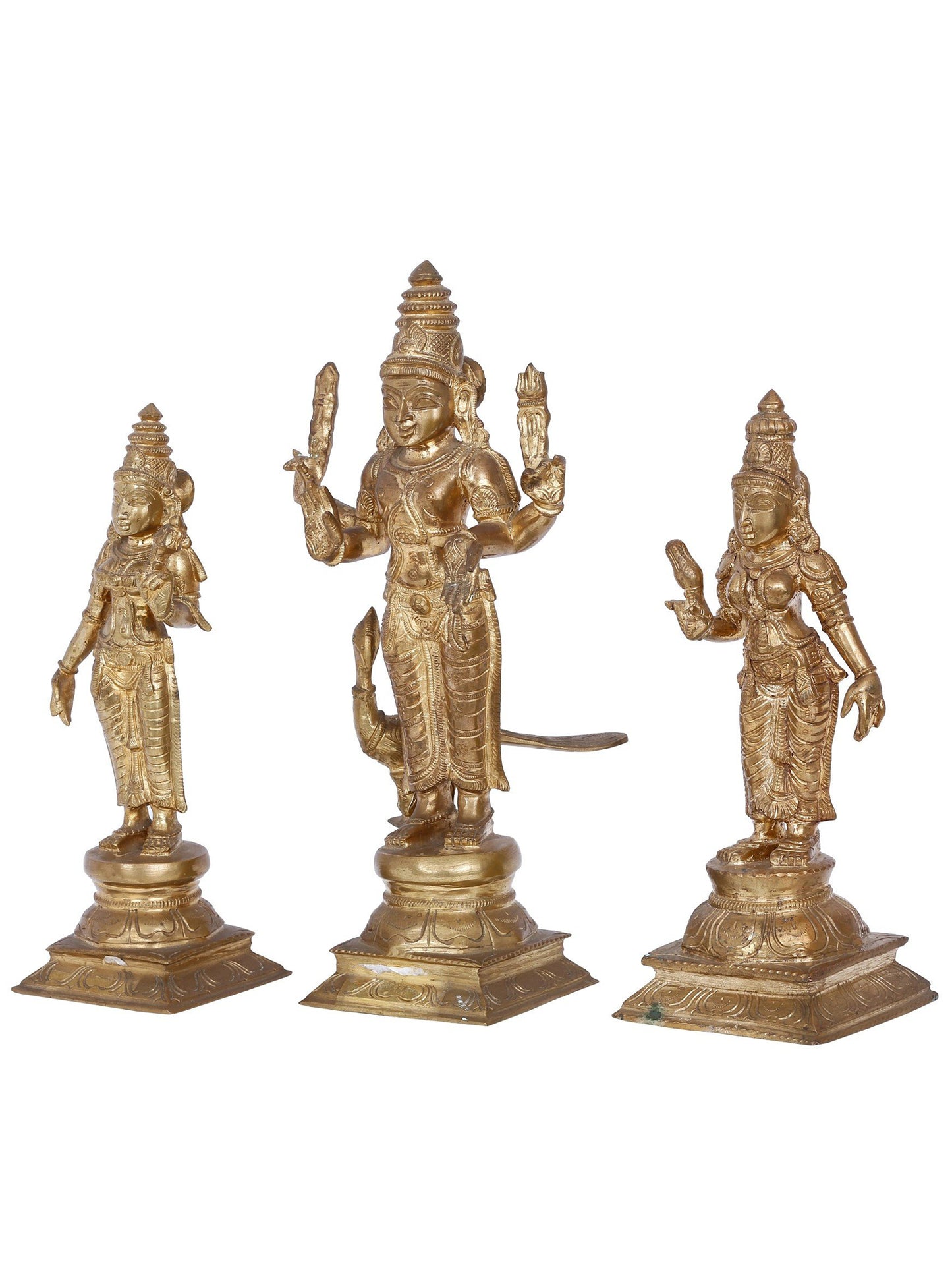 12" Lord Kartikeya (Murugan) With Devasena And Valli | Panchaloha Bronze Statue From Swamimalai