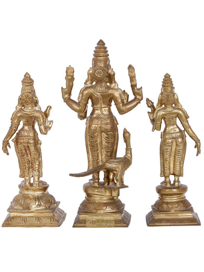 12" Lord Kartikeya (Murugan) With Devasena And Valli | Panchaloha Bronze Statue From Swamimalai