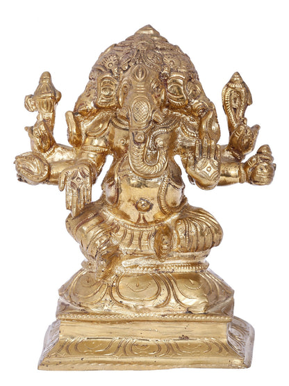 6'' Three Headed Lord Ganesha Bronze Idol | Panchaloha Bronze Statue From Swamimalai