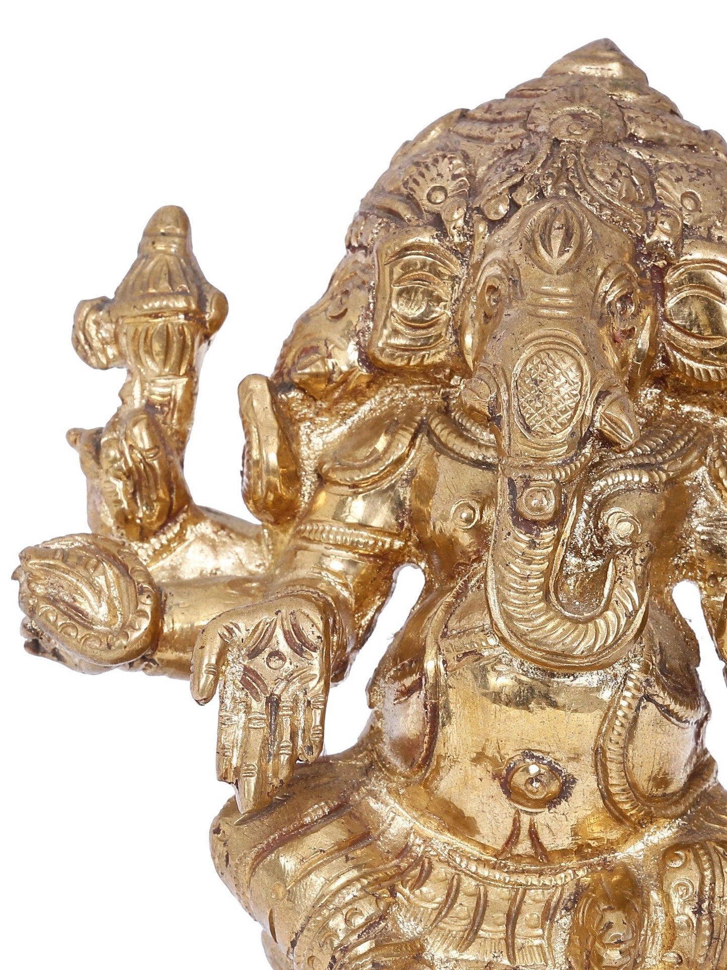 6'' Three Headed Lord Ganesha Bronze Idol | Panchaloha Bronze Statue From Swamimalai