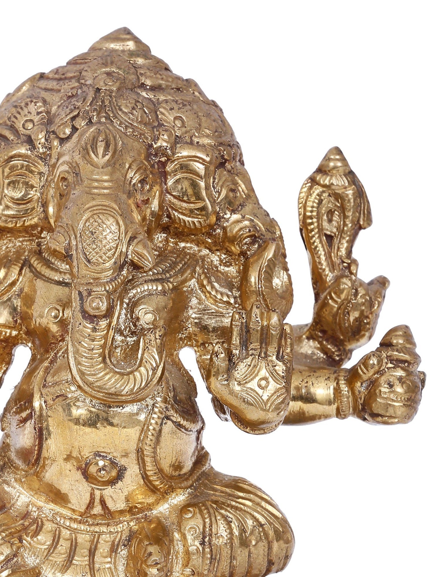 6'' Three Headed Lord Ganesha Bronze Idol | Panchaloha Bronze Statue From Swamimalai