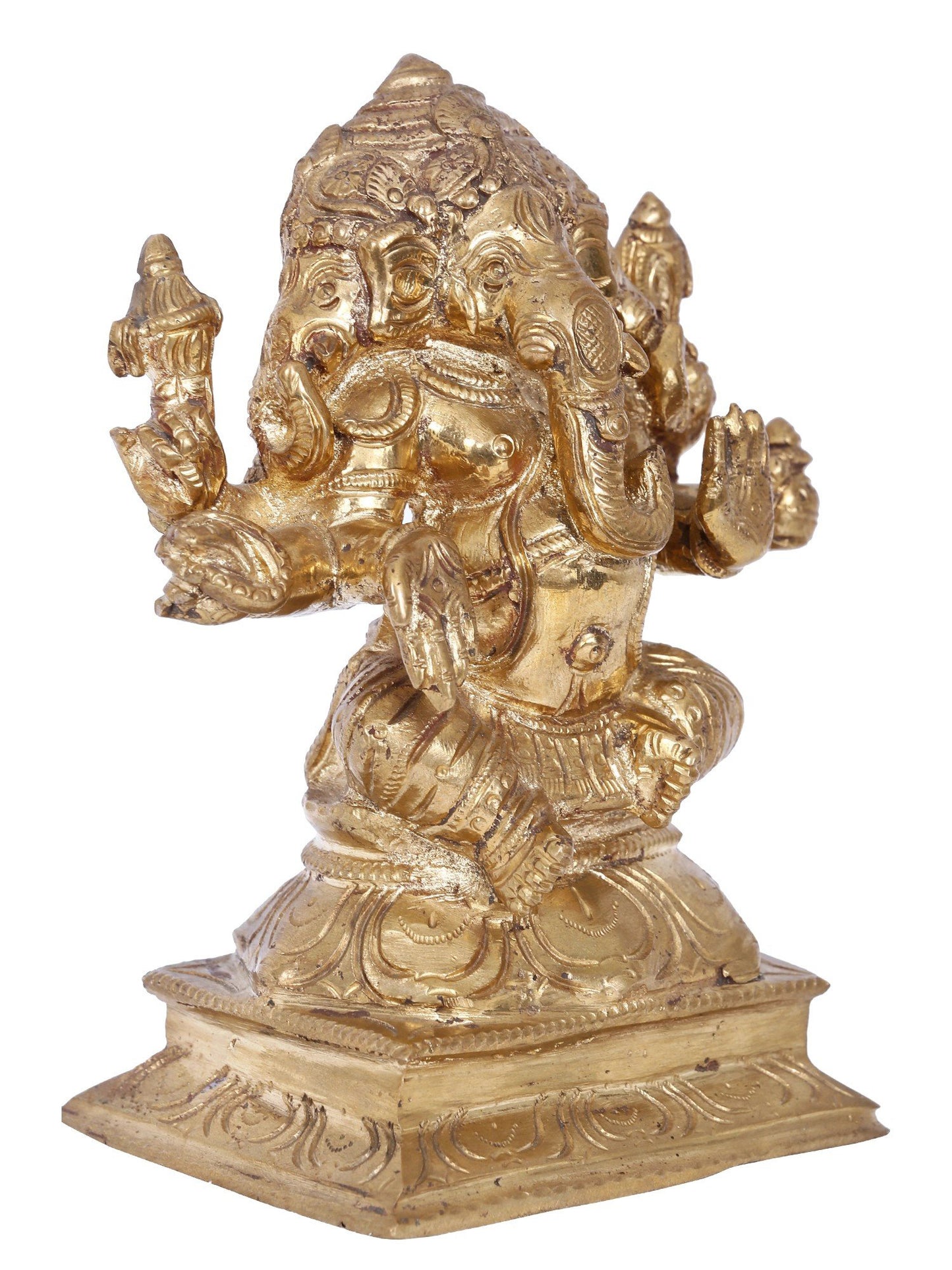 6'' Three Headed Lord Ganesha Bronze Idol | Panchaloha Bronze Statue From Swamimalai