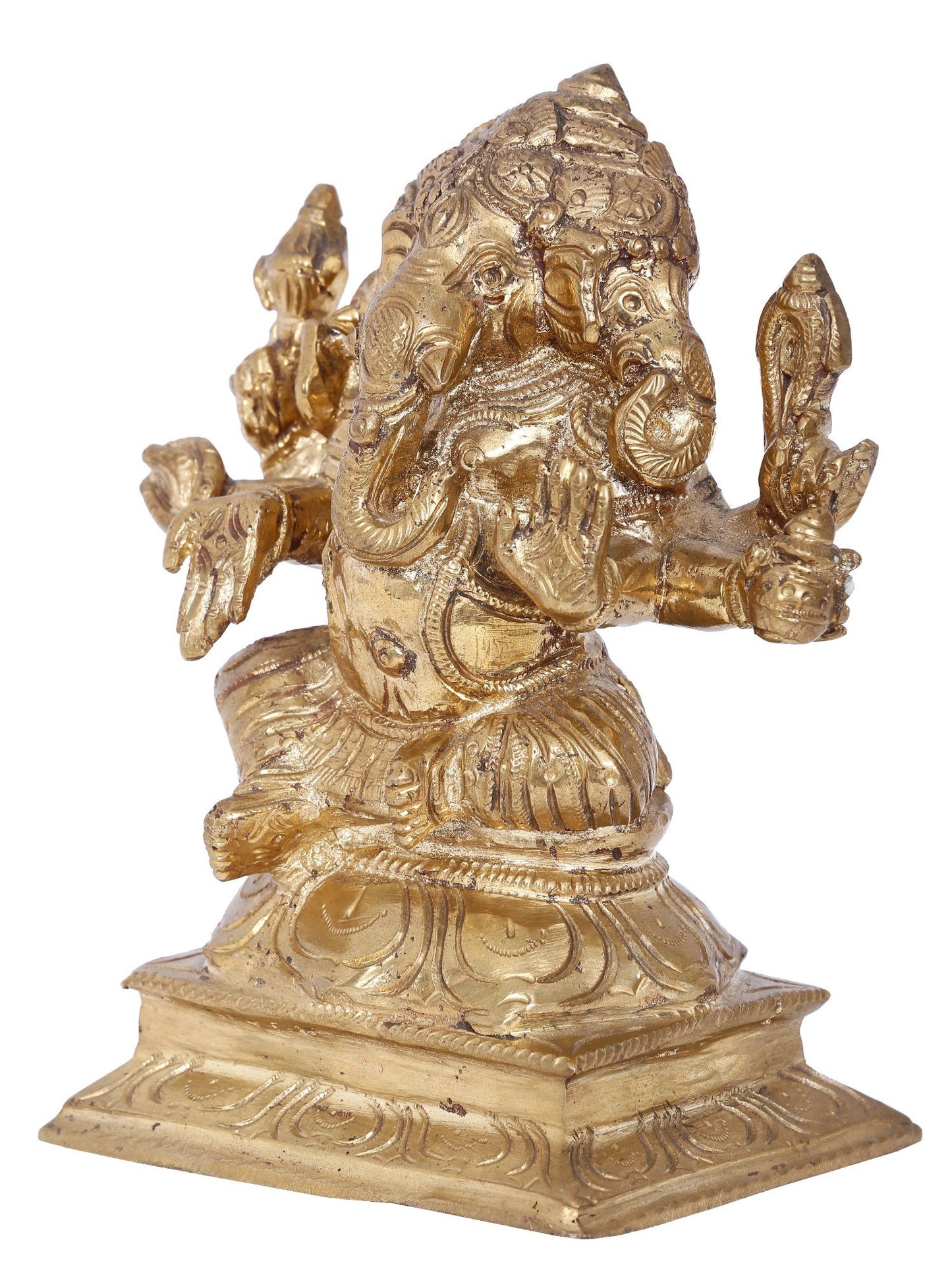 6'' Three Headed Lord Ganesha Bronze Idol | Panchaloha Bronze Statue From Swamimalai