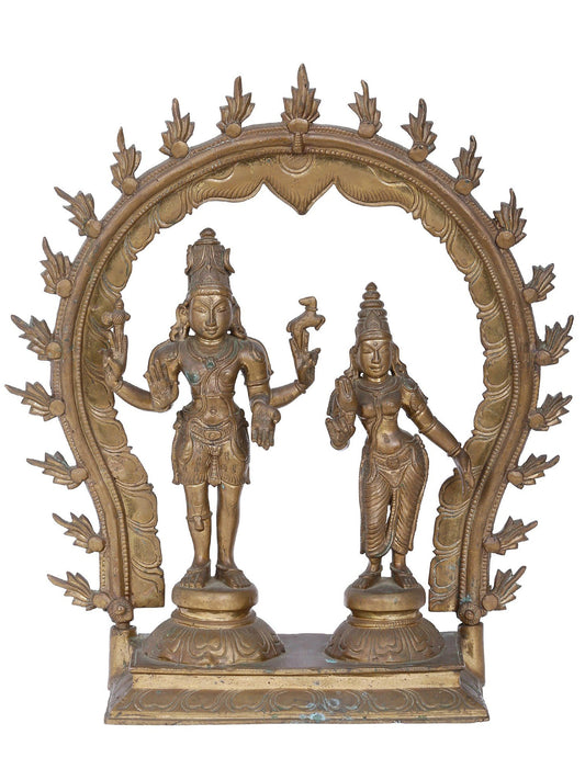 12'' Shiva And Parvati Bronze Sculpture | Panchaloha Bronze Statue From Swamimalai