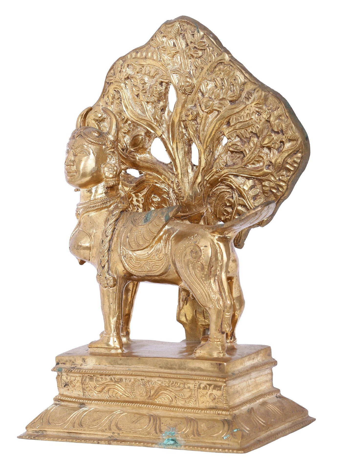 12'' Goddess Kamdhenu Cow Under Kalpavriksha Tree | Panchaloha Bronze Statue From Swamimalai