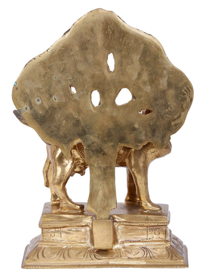 12'' Goddess Kamdhenu Cow Under Kalpavriksha Tree | Panchaloha Bronze Statue From Swamimalai