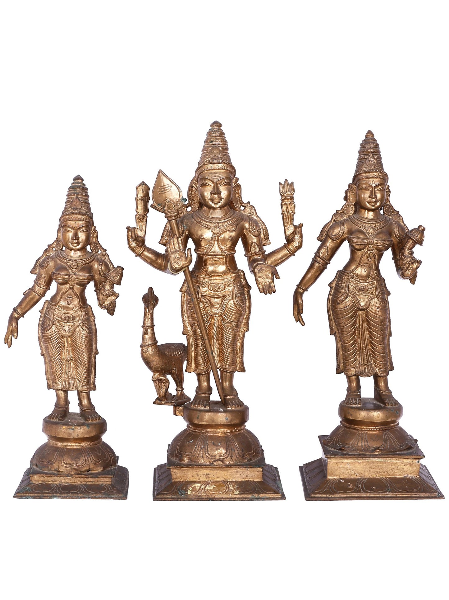 19'' Murugan (Karttikeya) with Devasena and Valli | Madhuchista Vidhana (Lost-Wax) | Panchaloha Bronze from Swamimalai