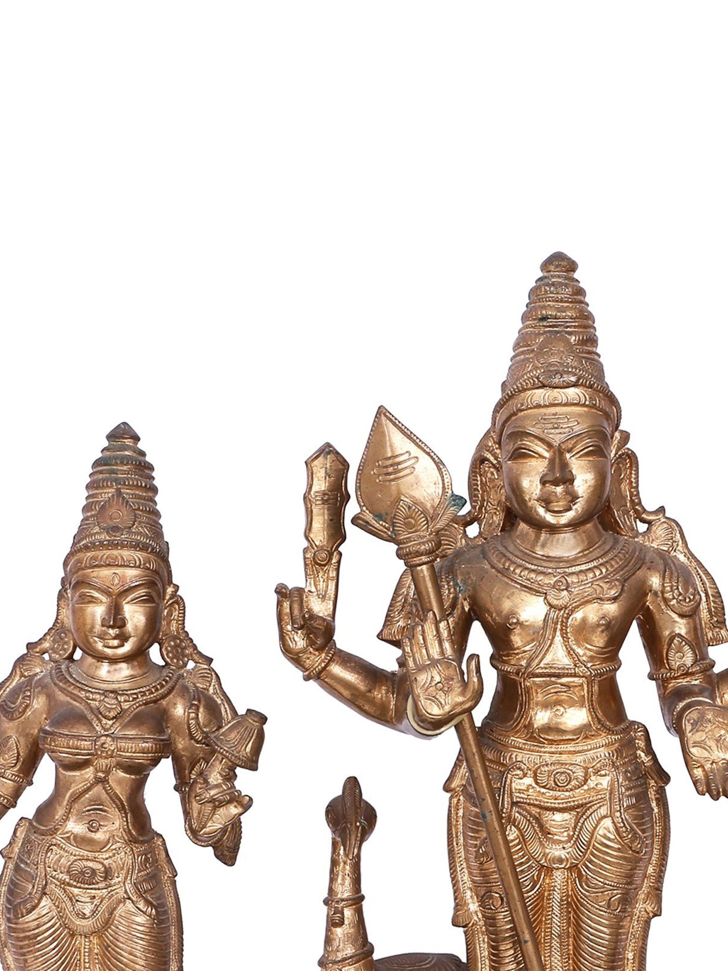 19'' Murugan (Karttikeya) with Devasena and Valli | Madhuchista Vidhana (Lost-Wax) | Panchaloha Bronze from Swamimalai