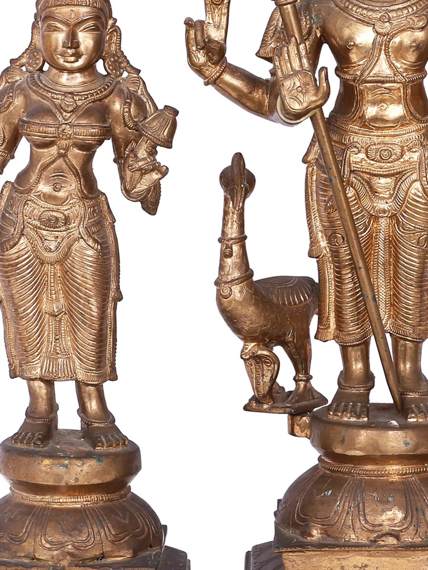 19'' Murugan (Karttikeya) with Devasena and Valli | Madhuchista Vidhana (Lost-Wax) | Panchaloha Bronze from Swamimalai