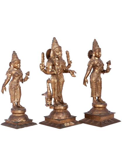 19'' Murugan (Karttikeya) with Devasena and Valli | Madhuchista Vidhana (Lost-Wax) | Panchaloha Bronze from Swamimalai