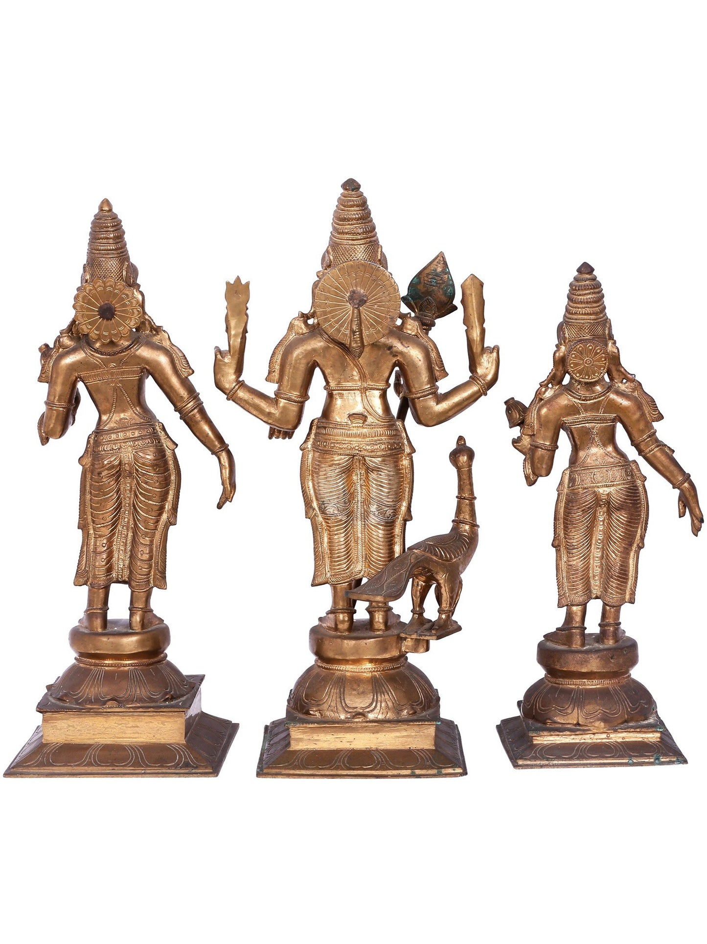 19'' Murugan (Karttikeya) with Devasena and Valli | Madhuchista Vidhana (Lost-Wax) | Panchaloha Bronze from Swamimalai