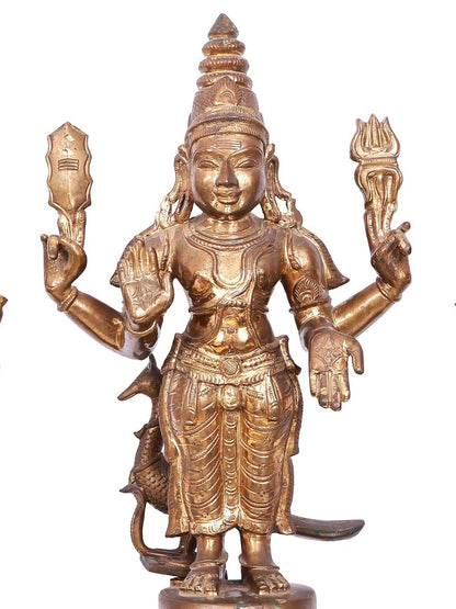 20'' Subramanya (Karttikeya) With Devasena And Valli | Decorative Bronze Idol | Bronze Statue For Gifting