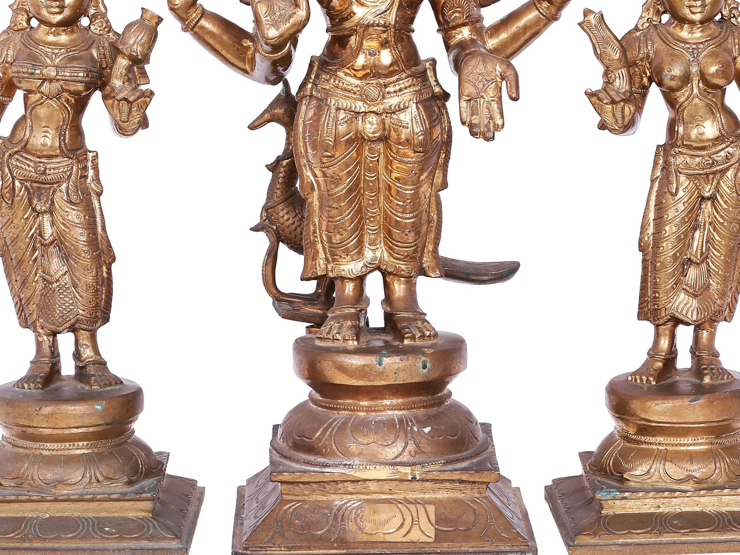 20'' Subramanya (Karttikeya) With Devasena And Valli | Decorative Bronze Idol | Bronze Statue For Gifting