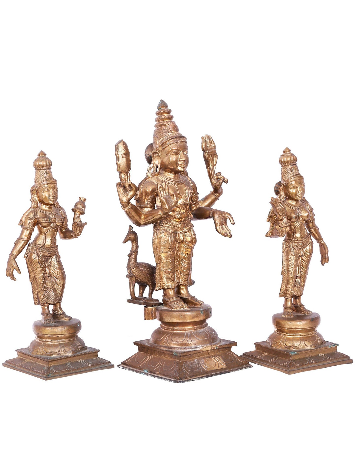 20'' Subramanya (Karttikeya) With Devasena And Valli | Decorative Bronze Idol | Bronze Statue For Gifting