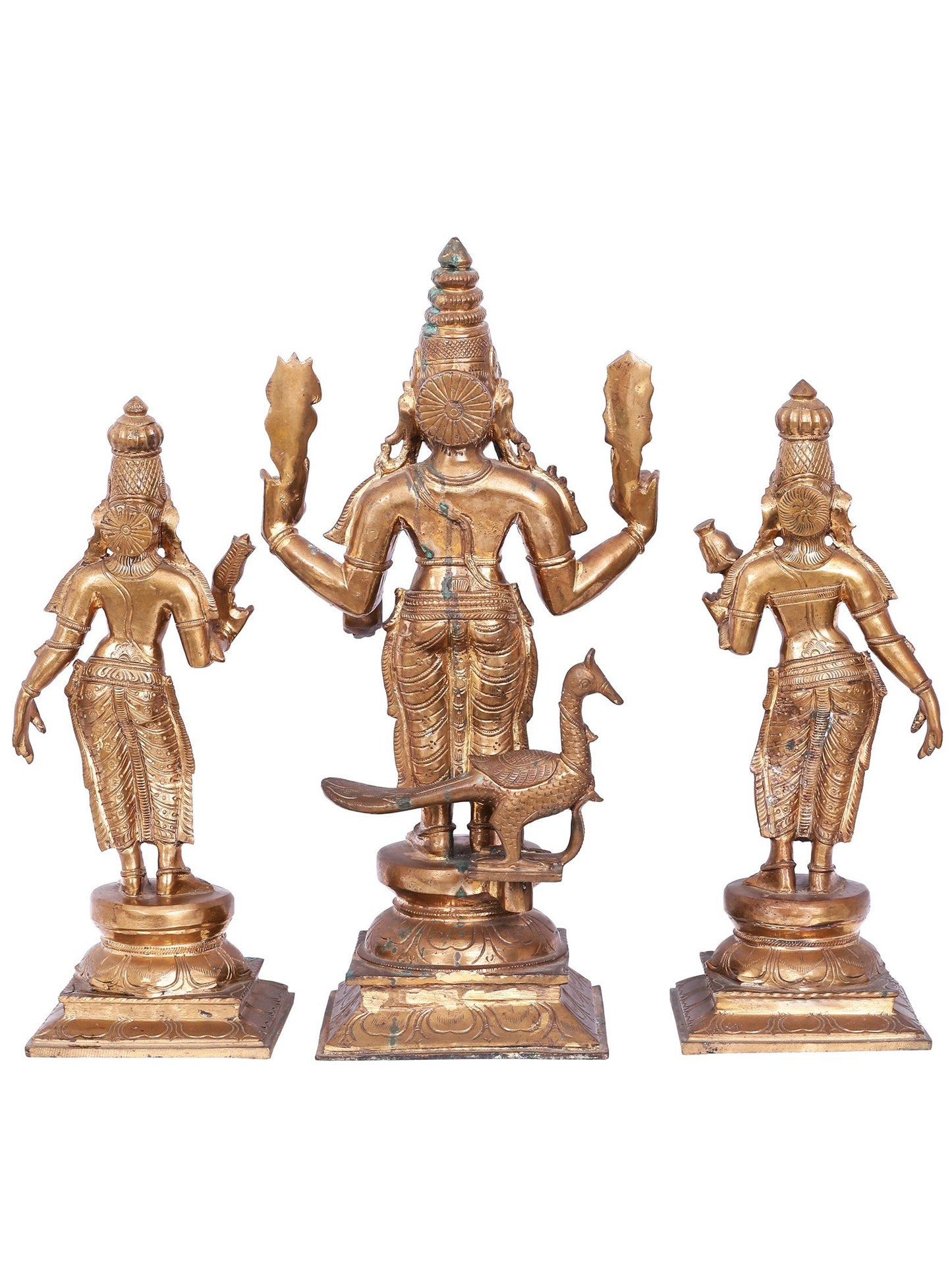 20'' Subramanya (Karttikeya) With Devasena And Valli | Decorative Bronze Idol | Bronze Statue For Gifting