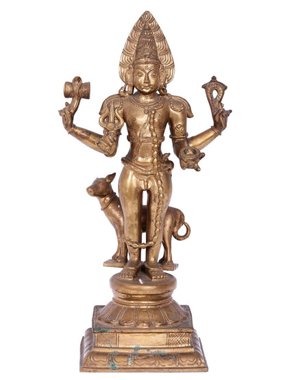 19'' Lord Shiva As Bhairava Four Hands | Decorative Bronze Idol | Bronze Statue For Temple