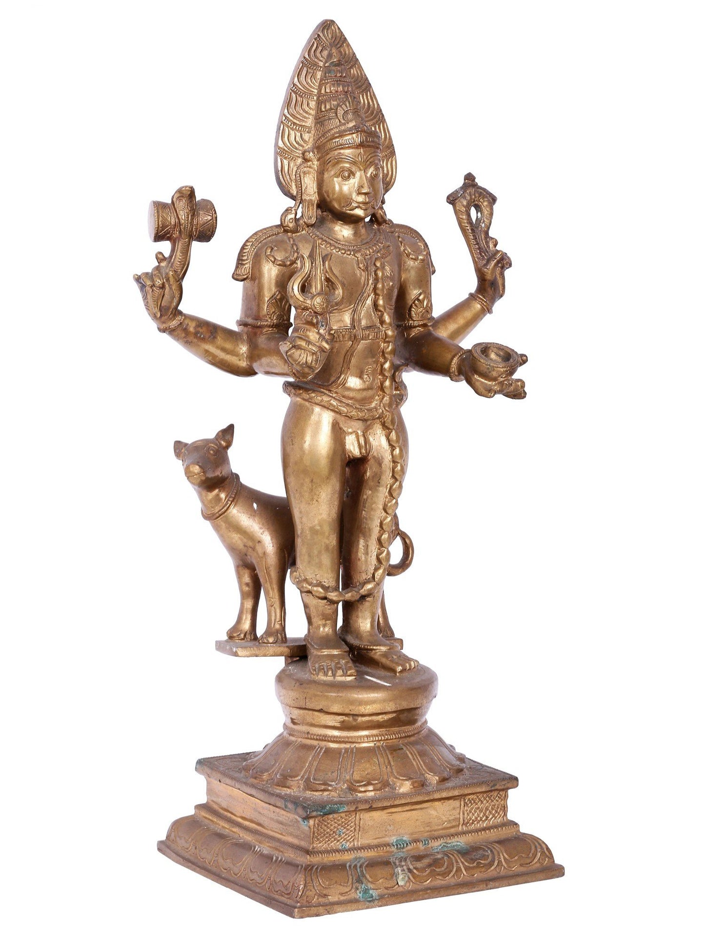 19'' Lord Shiva As Bhairava Four Hands | Decorative Bronze Idol | Bronze Statue For Temple