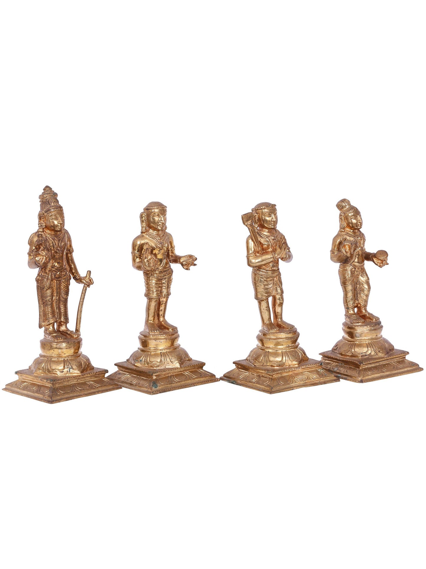 11" Nalvar Perumakkal Bronze Sculpture - (Set Of 4) | Decorative Bronze Idol | Bronze Statue For Temple