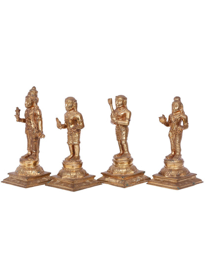 11" Nalvar Perumakkal Bronze Sculpture - (Set Of 4) | Decorative Bronze Idol | Bronze Statue For Temple