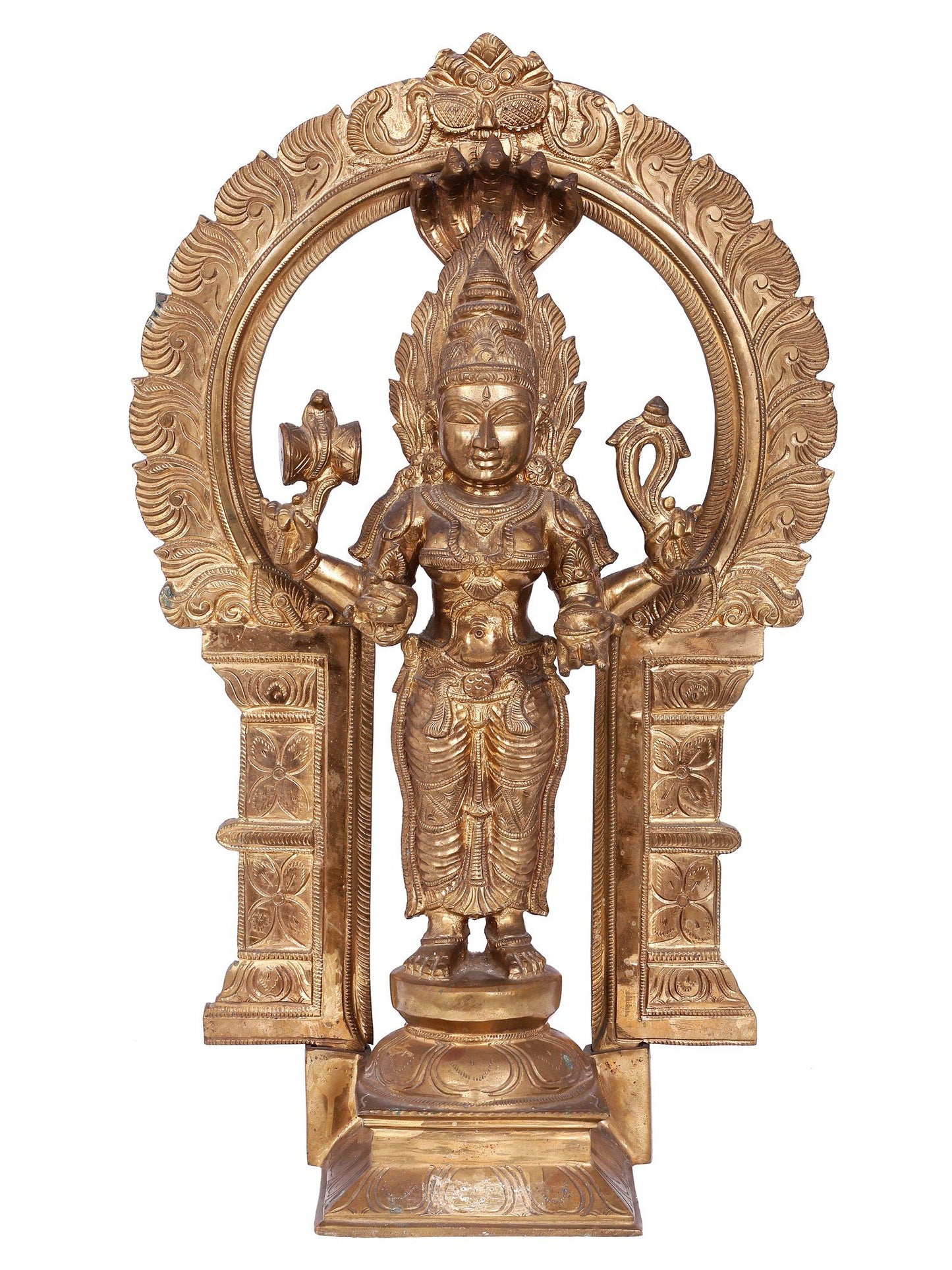 22'' Standing Goddess Mariamman (South Indian Durga) | Decorative Bronze Idol | Bronze Statue For Temple