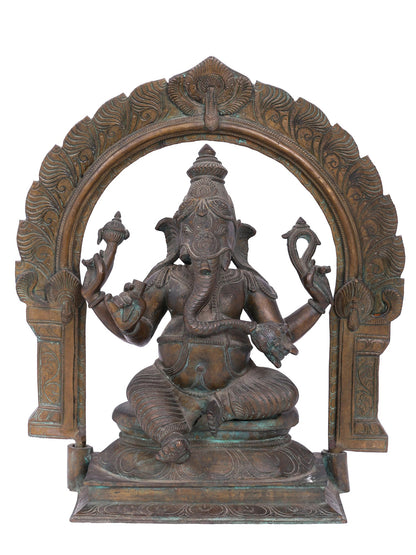 18'' Sitting Lord Ganesha | Panchaloha Bronze Sculpture From Swamimalai | Decorative Bronze Idol | Bronze Statue For Temple