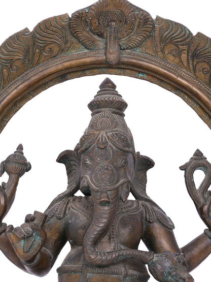 18'' Sitting Lord Ganesha | Panchaloha Bronze Sculpture From Swamimalai | Decorative Bronze Idol | Bronze Statue For Temple