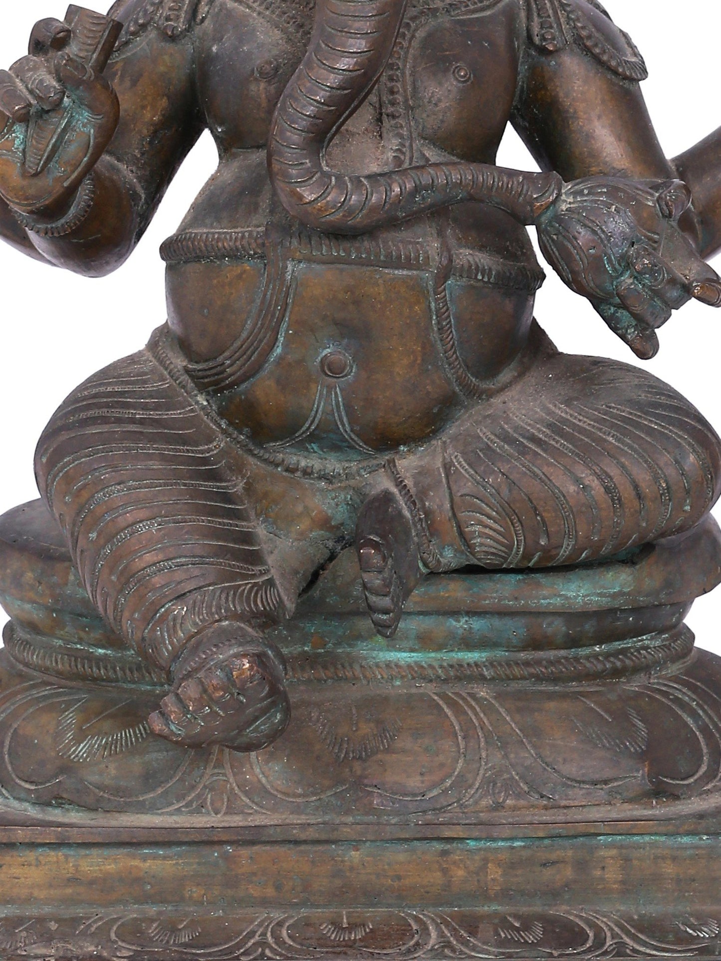 18'' Sitting Lord Ganesha | Panchaloha Bronze Sculpture From Swamimalai | Decorative Bronze Idol | Bronze Statue For Temple