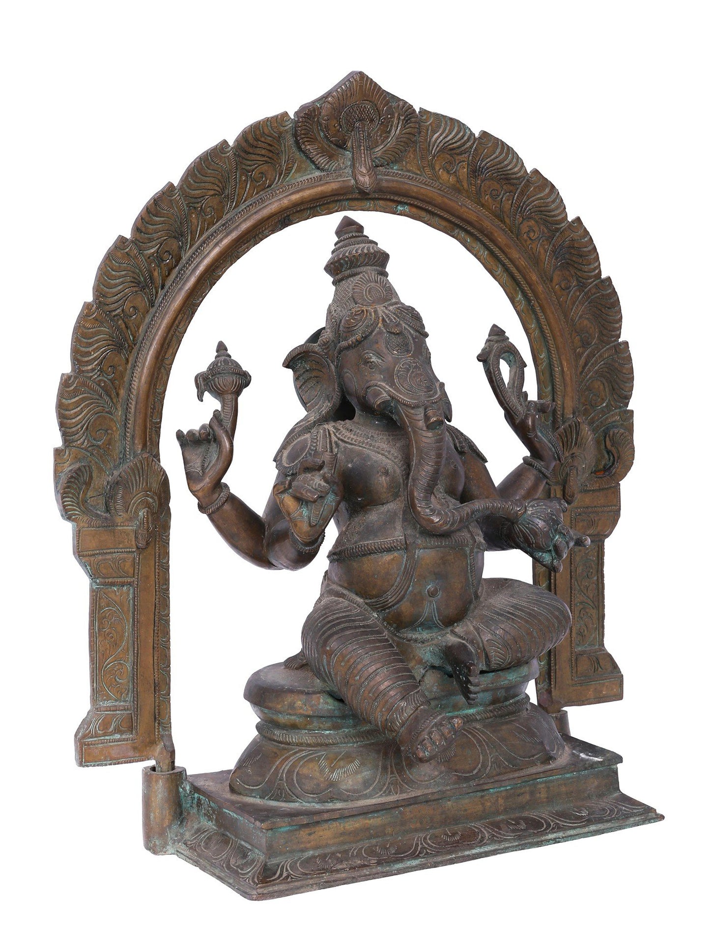 18'' Sitting Lord Ganesha | Panchaloha Bronze Sculpture From Swamimalai | Decorative Bronze Idol | Bronze Statue For Temple