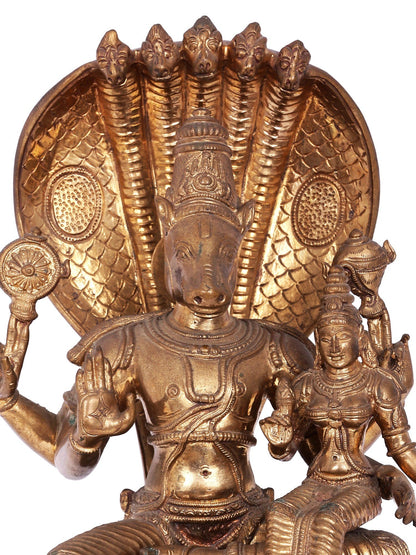 12'' Hayagreeva With Goddess Lakshmi On Sheshnag Throne | Decorative Bronze Idol | Bronze Statue For Temple