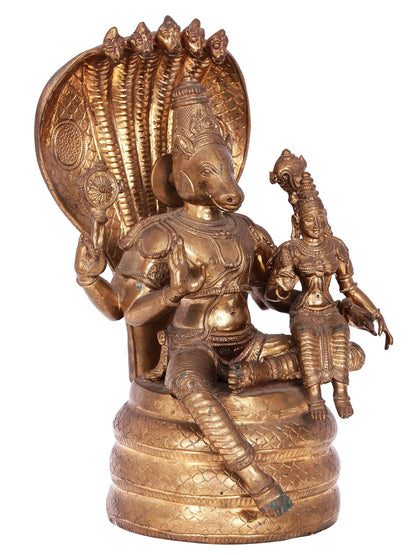 12'' Hayagreeva With Goddess Lakshmi On Sheshnag Throne | Decorative Bronze Idol | Bronze Statue For Temple