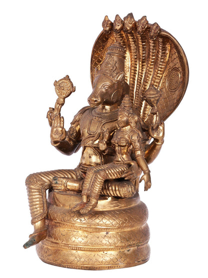 12'' Hayagreeva With Goddess Lakshmi On Sheshnag Throne | Decorative Bronze Idol | Bronze Statue For Temple