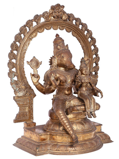 20'' Lord Varaha (Vishnu) With Goddess Lakshmi Panchaloha Bronze Statue | Decorative Bronze Idol | Bronze Statue For Temple