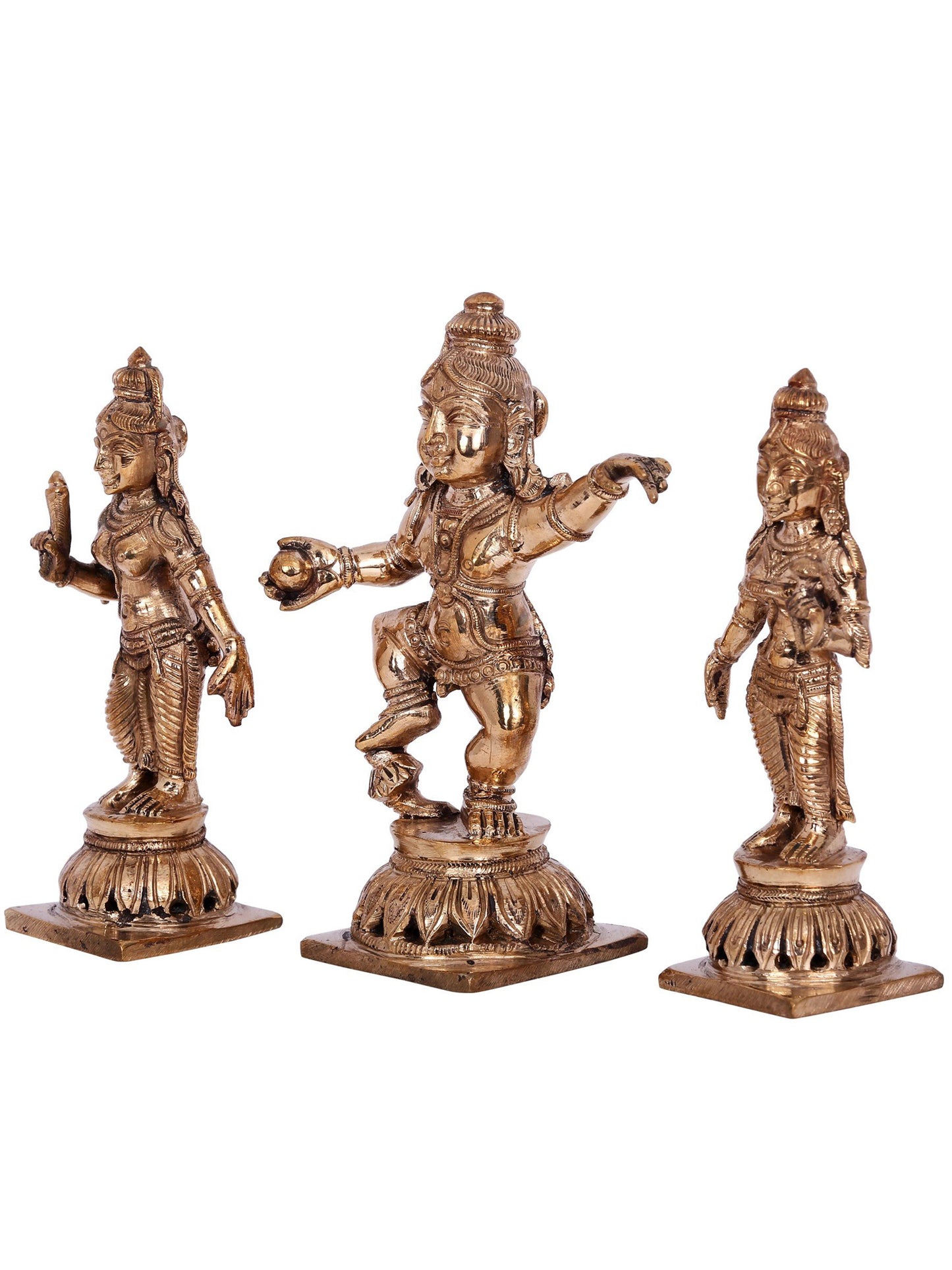 5'' Bhagawan Krishna With Rukmini And Satyabhama | Decorative Bronze Idol | Bronze Statue For Temple